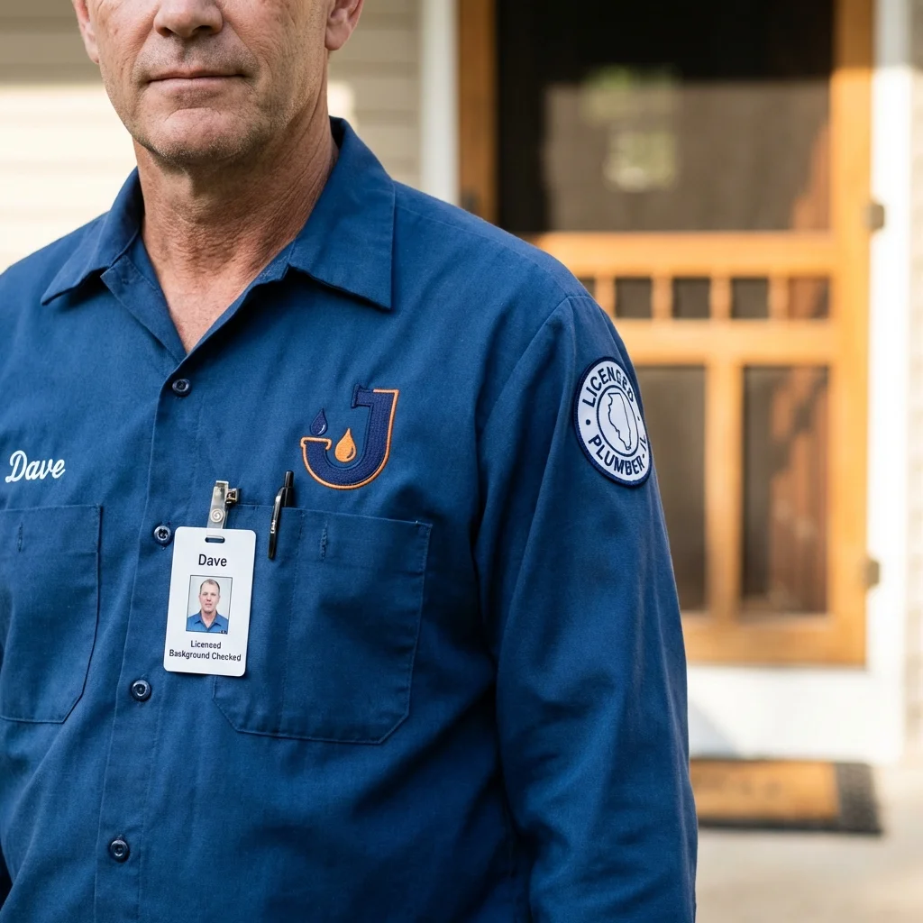 Licensed plumber showing ID badge in Georgetown, IL